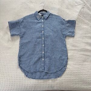 NWOT Ralph Lauren Blue and White Gingham Short Sleeve Button Down